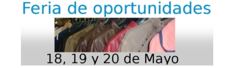 Letrero Feria de oportunidades con fechas y una foto de un ropero
