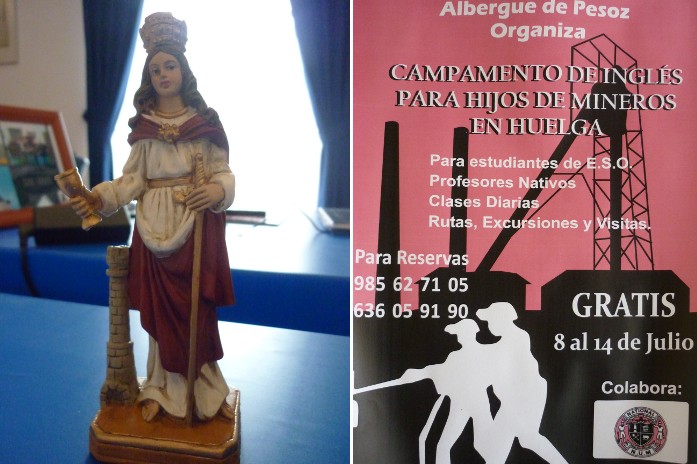 Imágen de Santa Bárbara y cartel del campamemto